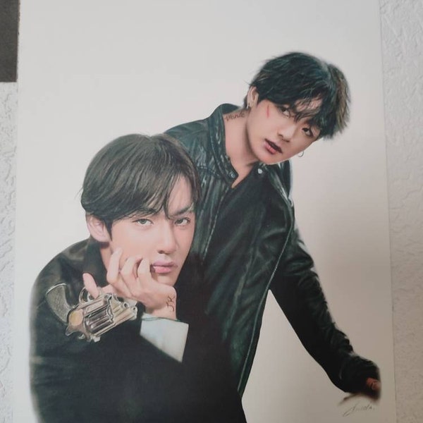 BTS Jungkook & Taehyung Colored Pencil Drawing : PRINT From Original ...