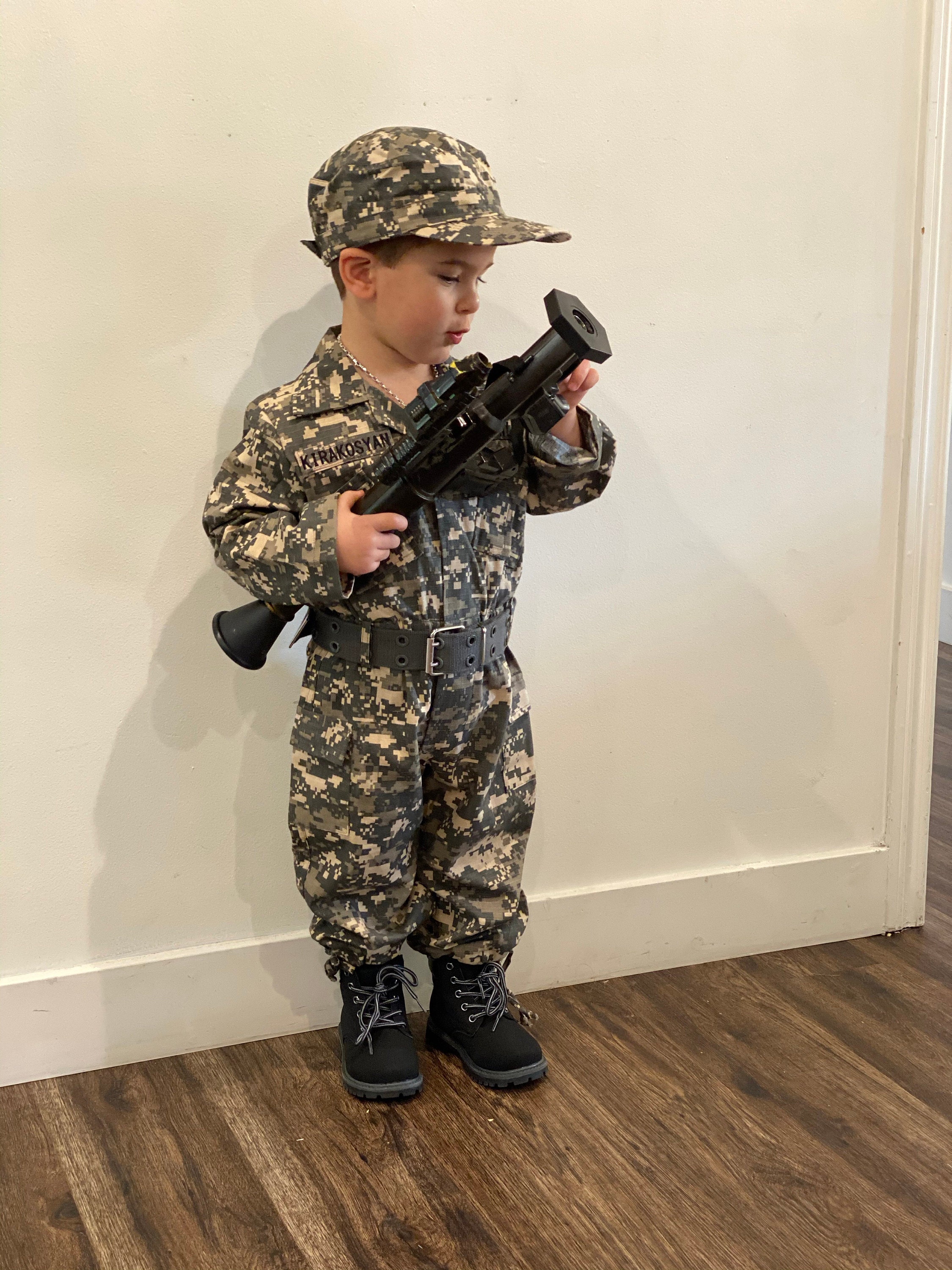 Kid&#39;s Army Costume | Authentically PERSONALIZED | FREE Camo Hat | Kid&#39;s Camo Costume | Kid&#39;s Birthday gift | Kid&#39;s Christmas Present