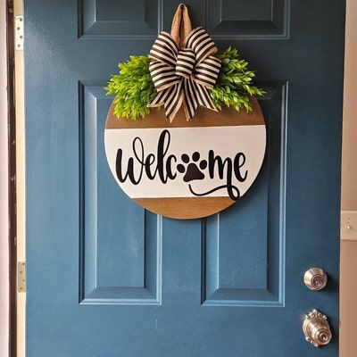 Front Door Decor Welcome/paw Dog Sign Dog Sign Front - Etsy