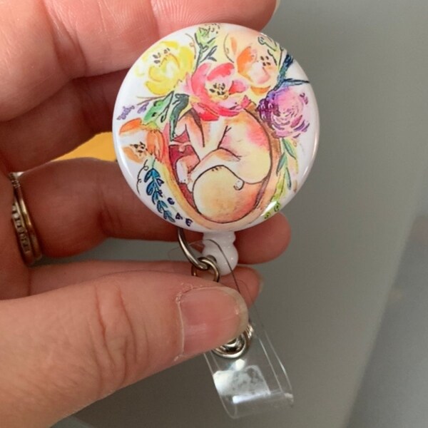 Labor & Delivery, Watercolor Floral Fetus, NICU Nurse Badge, Ob/gyn ...