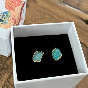 Customer photo from Laura Lea, Raw Apatite Stud Earrings in Rose Gold