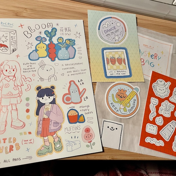 Mystery Bag - Stickers/sticker Sheet/art Print Pack (grade B, Oopsie ...