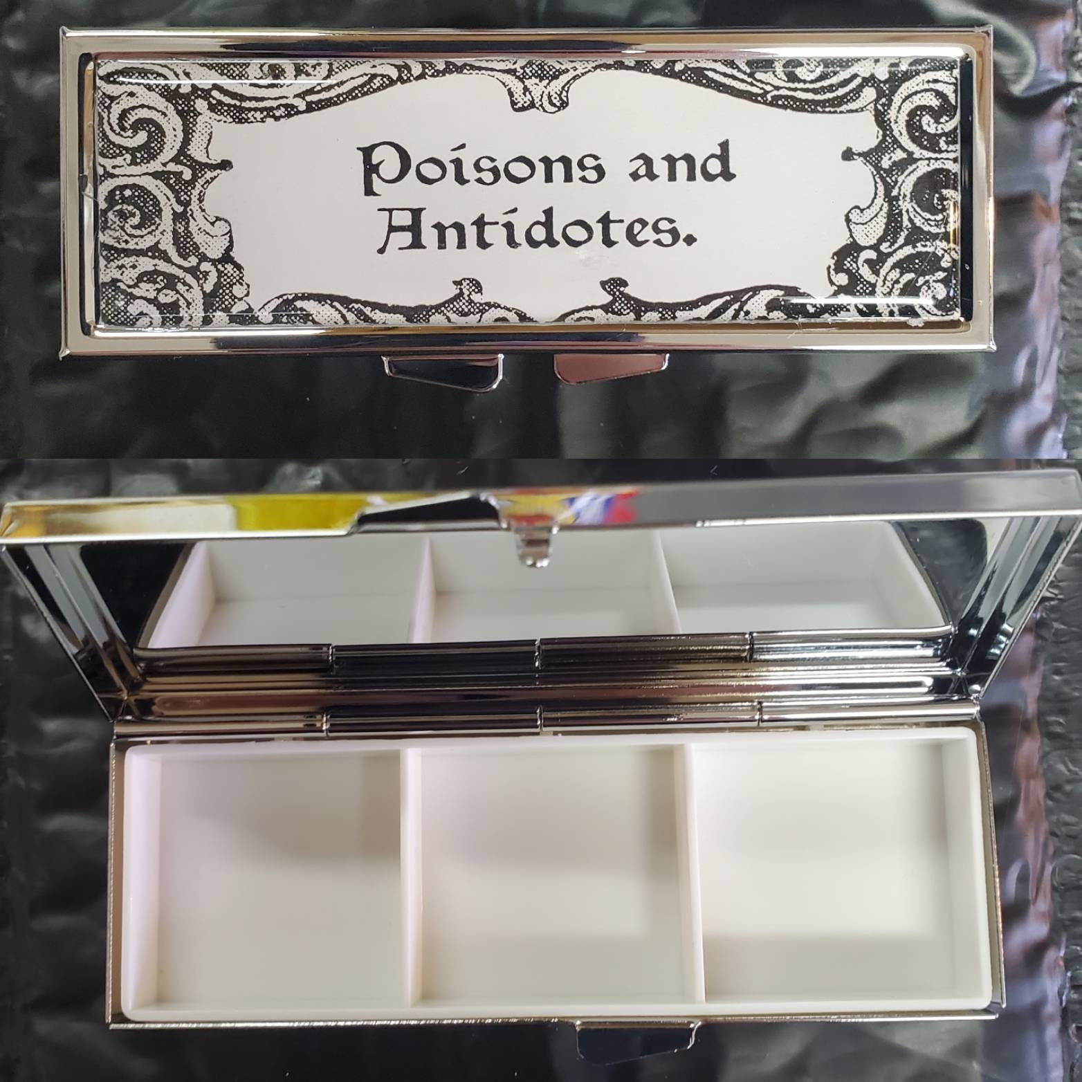 Poisons and Antidotes Pill Box -  SteamPunk, Gothic, Curious, Strange and Unusual, Gifts, Trinket Box, Pill Case, Pill Holder, Travel Size