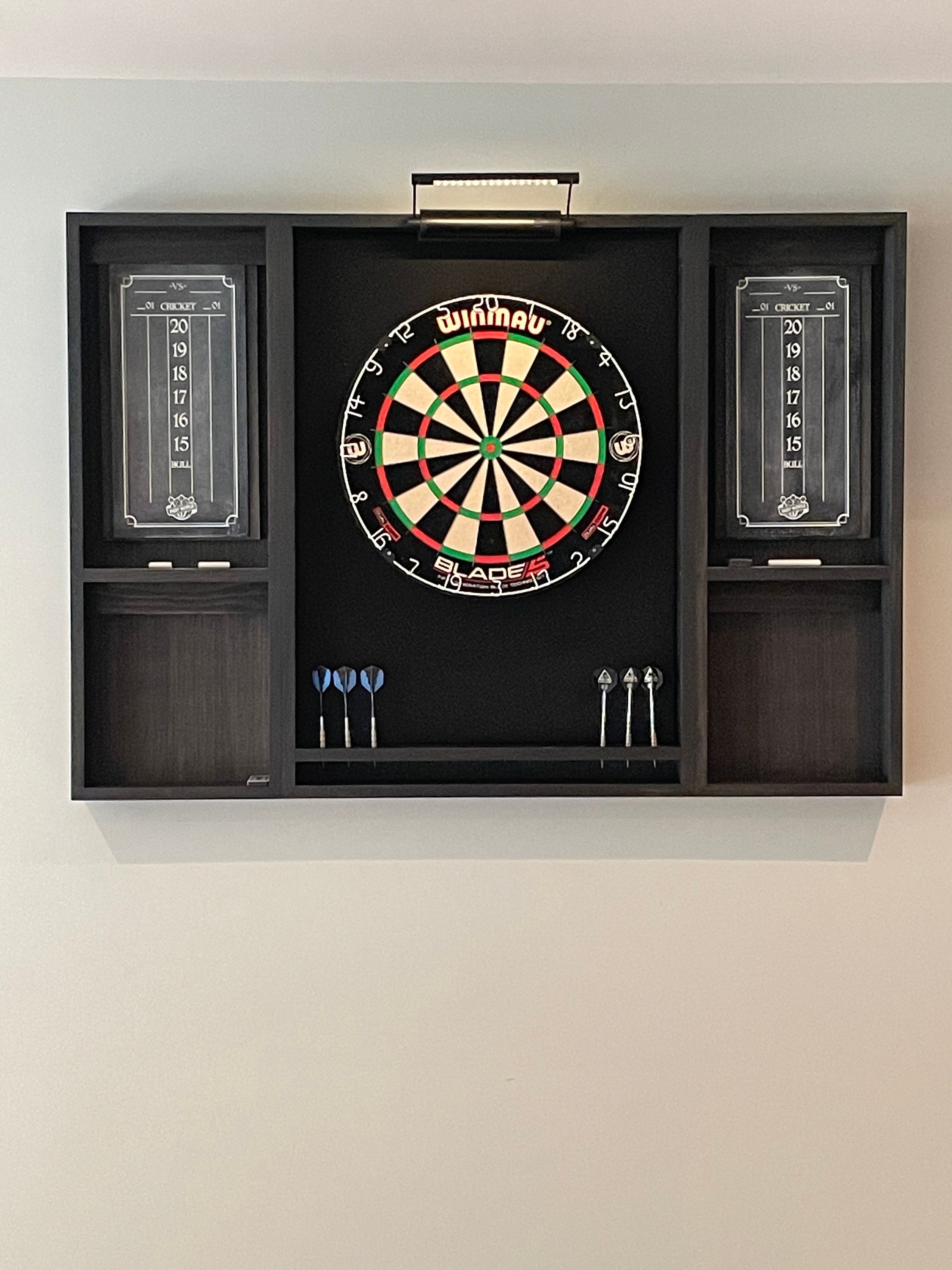 Makes a great fathers day gift  Our best selling Black dartboard cabinet with a Dartboard, darts, led light. and 2 scoreboards.