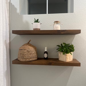 Set of 2 Floating Shelves, Bathroom Shelves for Walls, Solid Wood ...