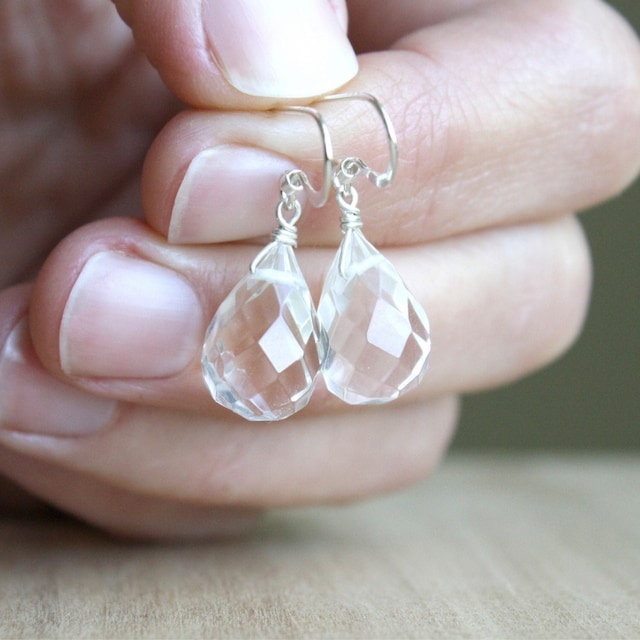 Clear Quartz Earrings Dangle . Faceted Quartz Crystal Earrings . Healing  Gemstone Teardrop Earrings - Etsy