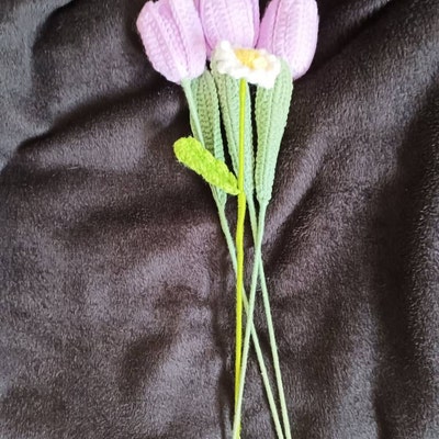 10PCS Crochet Tulip Flower Knitted Bouquet Faux Tulips for Home Office Wedding Decor, Yellow