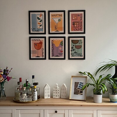 Cocktail Print Set of 6, Retro Colorful Pastel Poster Digital Download ...