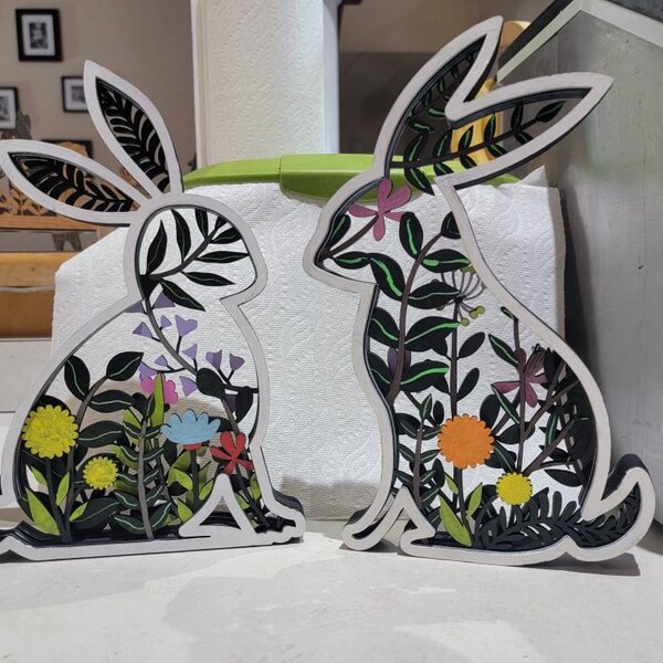 Easter Laser Cut Files Rabbits SVG Layered Bundle, Floral Bunny ...