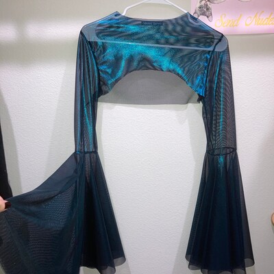 Metallic Bell Sleeve Top Long Sleeve Festival Shrug Women's Shiny Rave ...