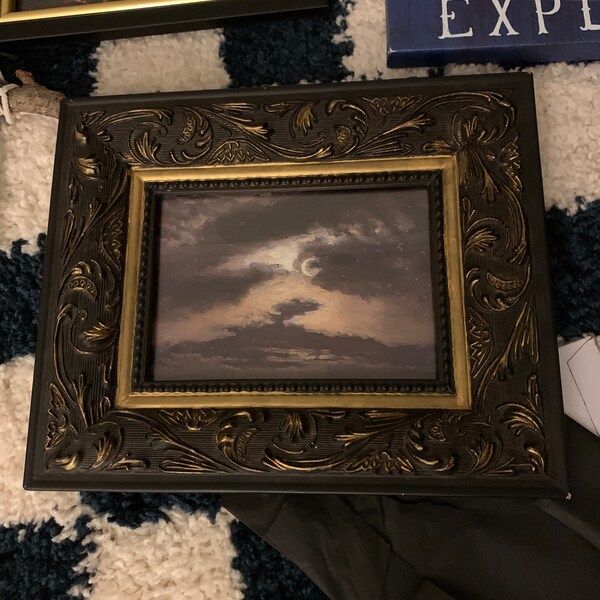 Moody Night Sky Painting | Vintage Crescent Moon Print | Digital ...