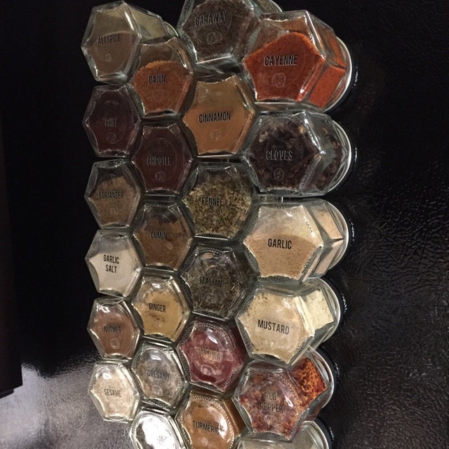 Magnetic Spice Rack by Gneiss Spice 24 Small Empty Hexagon Glass