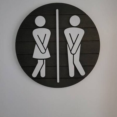 3D Bathroom Door Sign Funny Bathroom Sign Shiplap Bathroom Door People ...