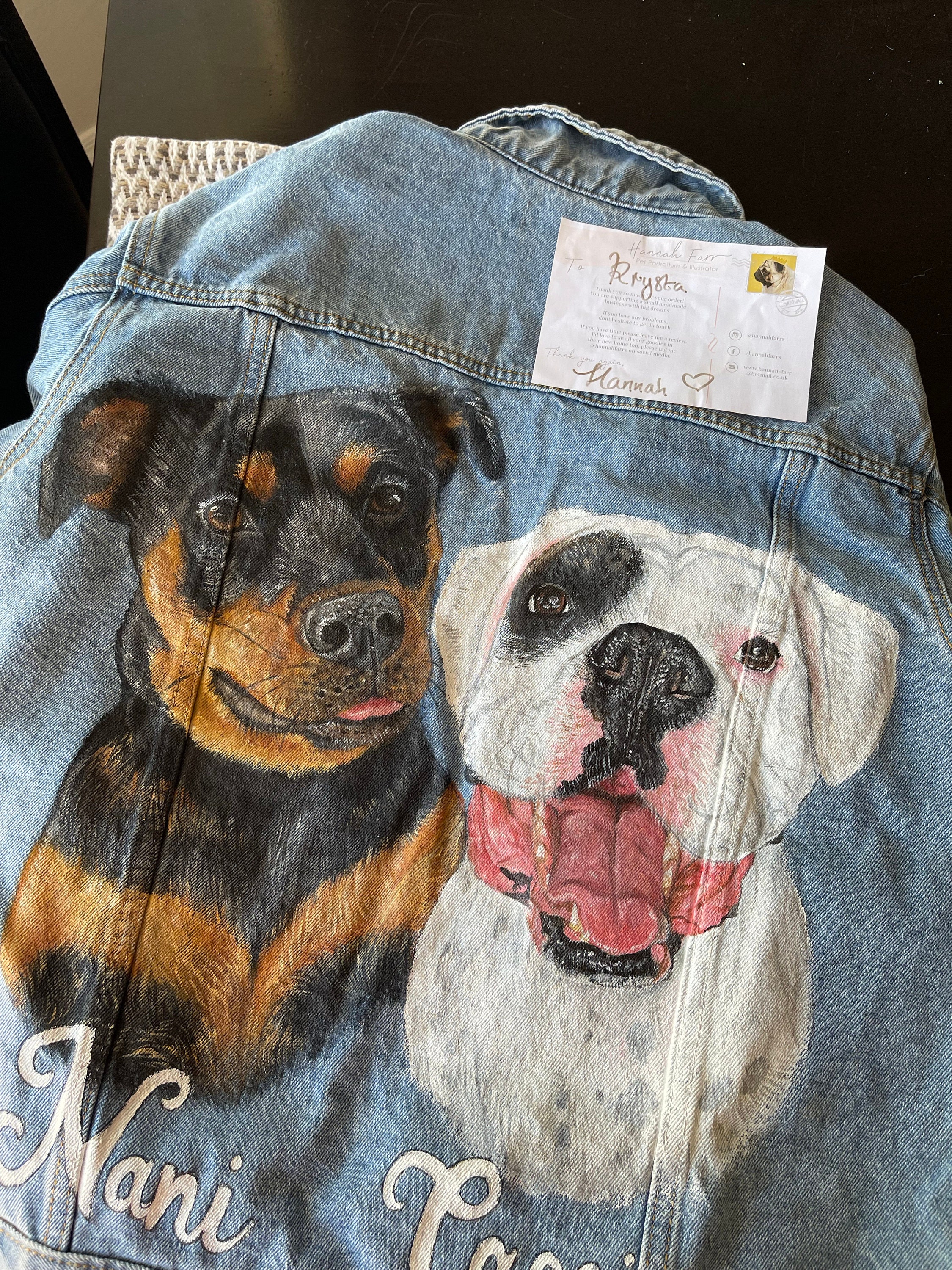 Pet Portrait Custom Denim Jacket- Hand-Painted vintage Adult denim jean Jacket- Paint from photo personalised painted pet design