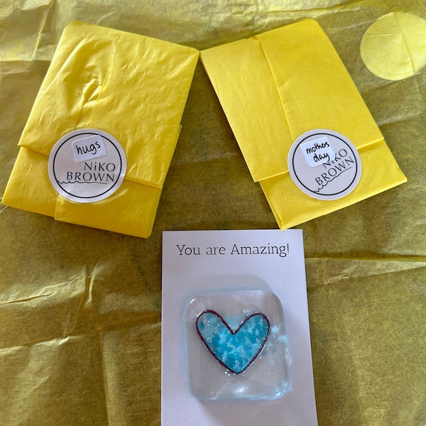 Glass Pocket Token With Message - Fused Glass Heart Token Handmade in ...
