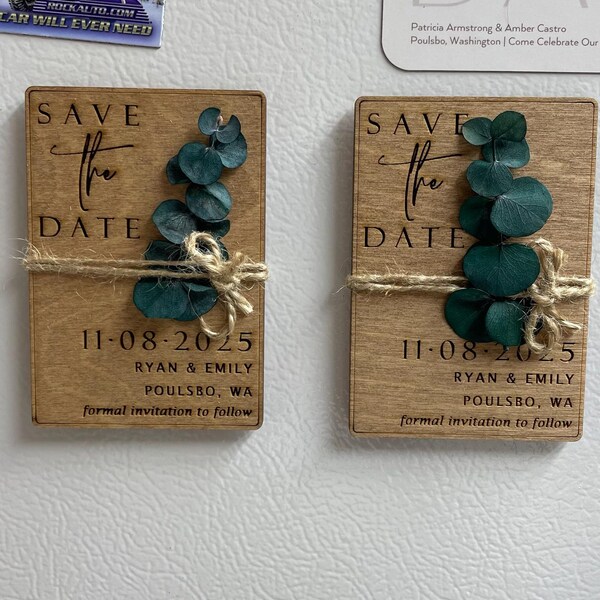 Wooden Floral Save the Date Magnet Modern Wedding Magnets 100% Birch ...