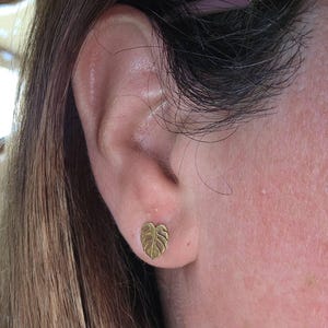 Customer photo, Monstera Leaf Stud Earrings