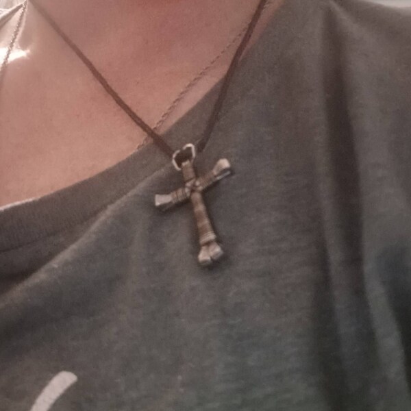 Handmade Horseshoe Nail Disciple Cross Necklace - Adjustable Leather Cord, Buy 3 Get 1 Free