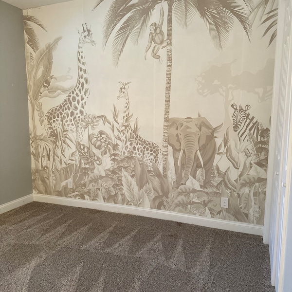 Kids Safari Jungle Animals Wallpaper , Peel and Stick Giraffe Nursery ...