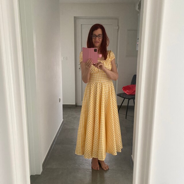 ワンピース Uhr Checkered Tiered Dress yellow&black ワンピース Uhr Checkered Tiered Dress yellow&black elegant yellow