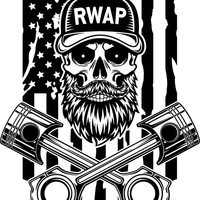 Patriotic Bearded Skull Diesel Car Motorcycle Mechanic Crossed