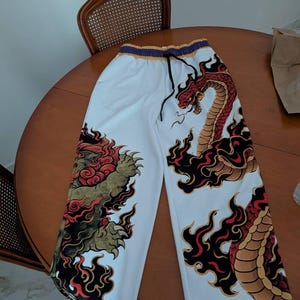 Unisex Inspired Wide Leg Joggers Fire Snake & Lion Traditional
