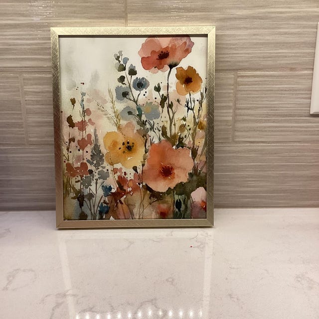 野花の絵画 春の花 水彩画 アートプリント 花畑 壁アート 風景画 草原