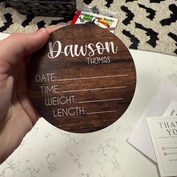 Birth Stats Round Wood Baby Name Sign Wooden Personalized Baby Name ...