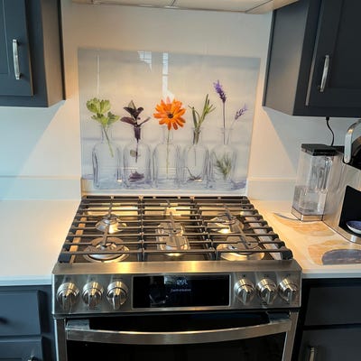 Stove Backsplash Glass Panel, Kitchen Wall Decor, Stove Top Back Cover ...