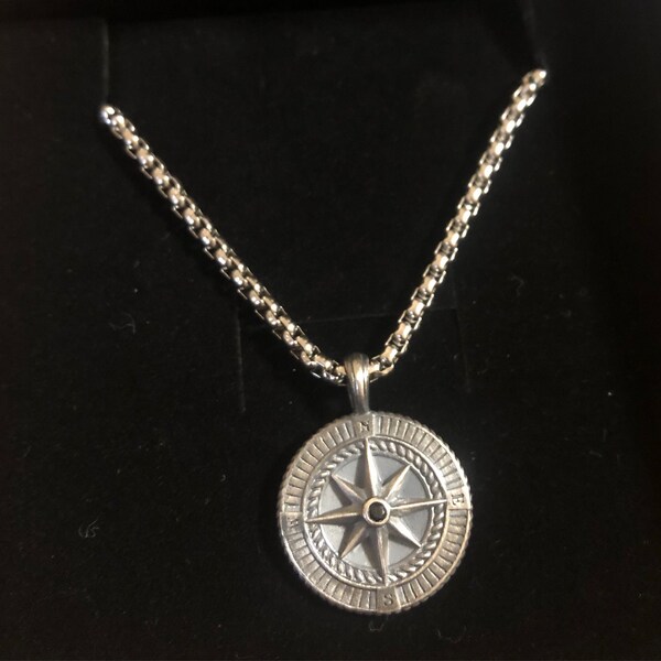 Silver Engravable Compass Men's Engraved Compass Pendant Necklace in Silver • Personalized Names ...