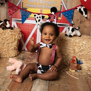 Boy Cake Smash Outfit, Farm Cake Smash, Cow Print, Barnyard Birthday, Boy half Birthday, Boy Cake Smash Set, half Birthday Photography Prop