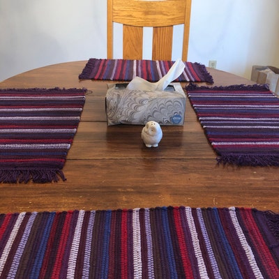 Handwoven Machine Washable Rag Rug Placemats in Warm Rust, Grey, and ...