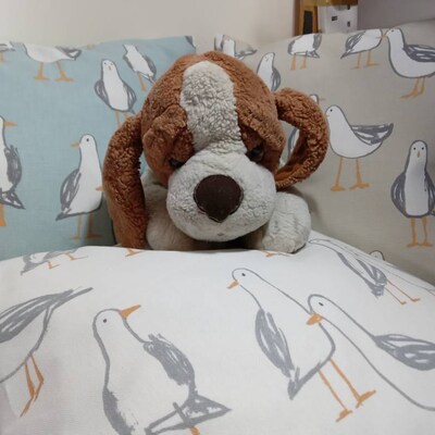 Beige Seagull Cushion – Double-Sided, Nautical Theme, 17x17 Square By The Coastal Cushion Company