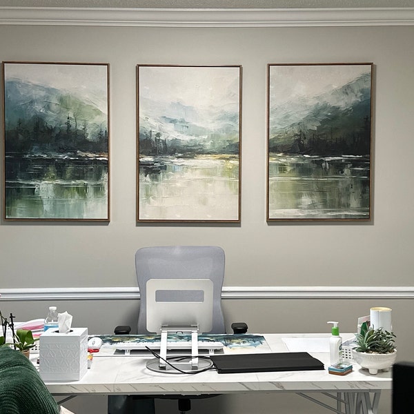 Dustinway Framed Canvas Print Wall Art Set of 3 Emerald Green Mountain ...