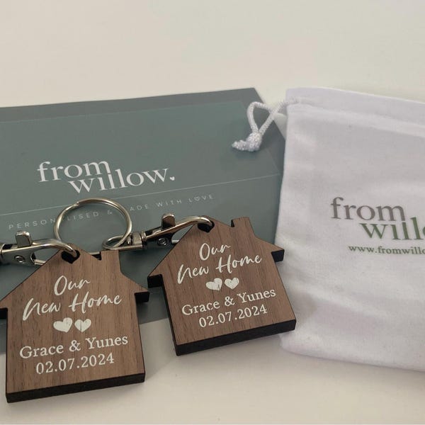 Personalised First Home Keyrings, New Home Keyrings, House Keyrings Set ...