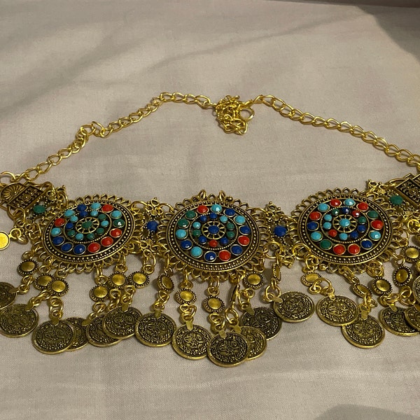 Royal Blue Afghani Jewelry Set for Women – Gold Embellished Necklace & Earrings