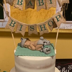 Fondant Teddy Bear Baby Shower Cake Topper, Baby Bear, Sleeping