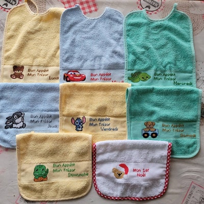 Pochette Maternelle Enfant Coton 100% Made In Italy – Personnalisable Toile Aïda Ou Simple – Sac Bavoir Et Couverts 25x16 Cm – Idéal Crèche Et École