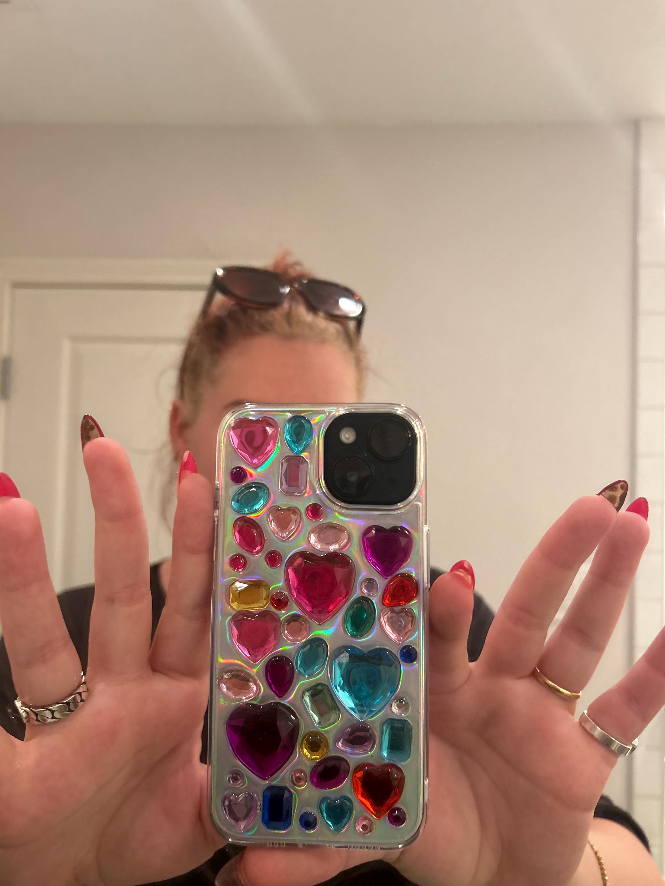 Bling Rhinestone 3D Phone Case, Holographic Insert Phone Case, Glitter iPhone Case, Hearts Phone Case for iPhone 12/13/14/15 Pro Max, Galaxy