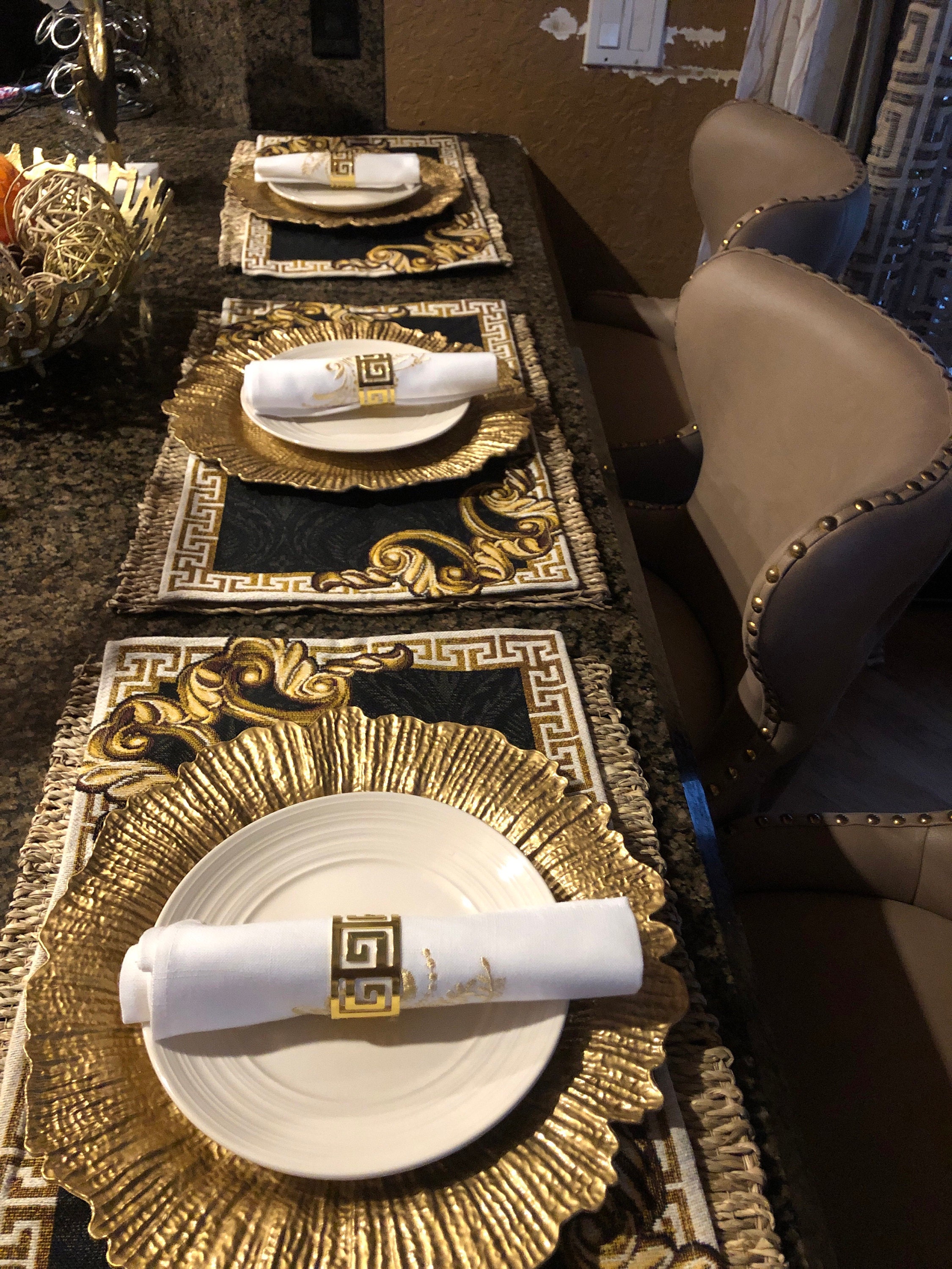 Personalized Embroidered Elegant Table Linen; Antique Rococo Monogram Embroidered Napkins, Placemats, Runner; Dinner and Wedding Table Decor