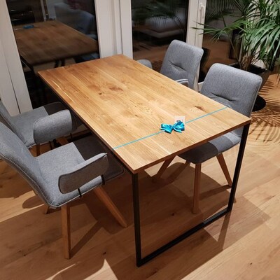 Small Square Dining Table Wood Table Solid Oak Wood Steel - Etsy
