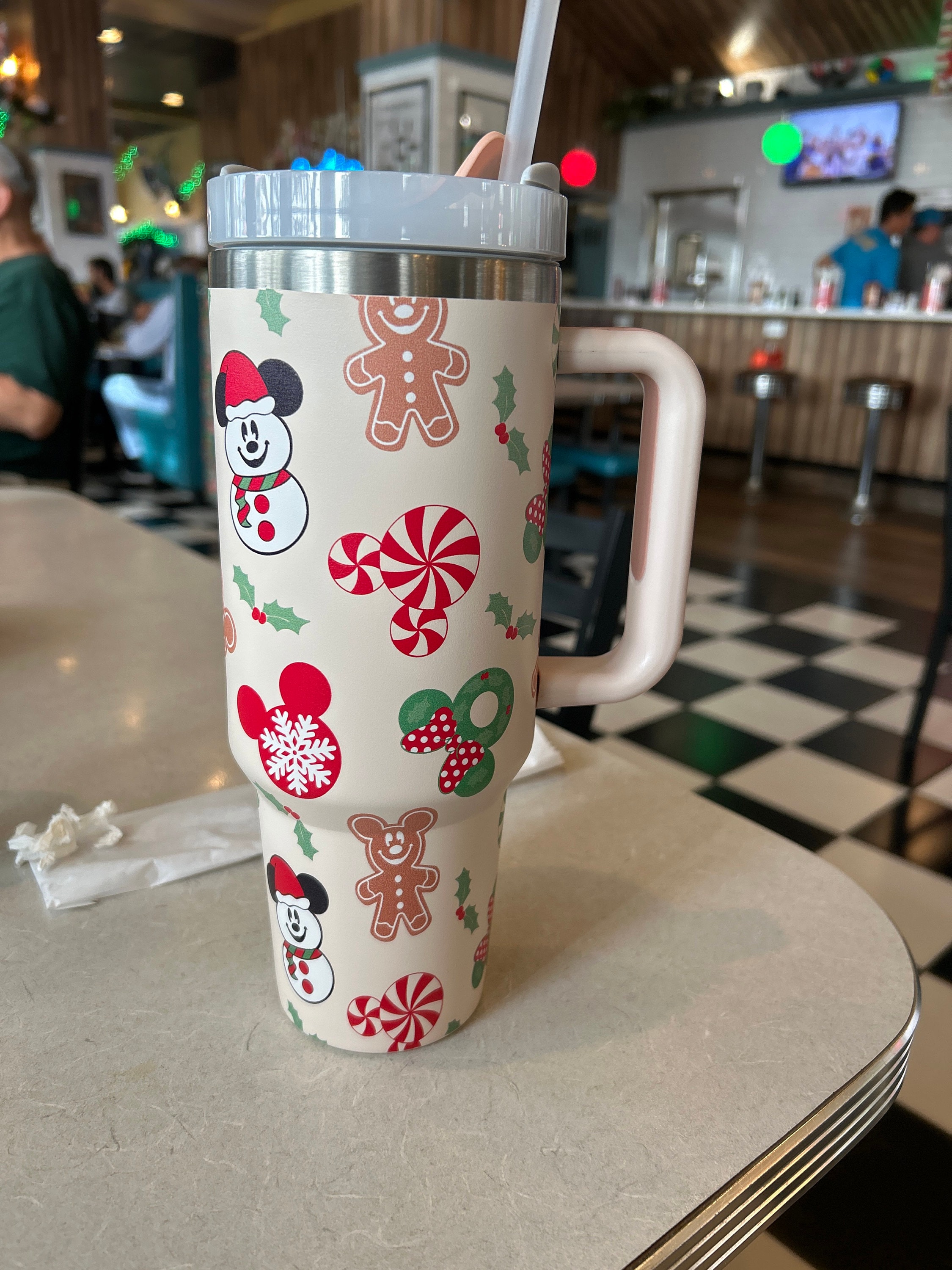Christmas Mouse and Friends 40oz Tumbler, Gingerbread Christmas Tumbler, Christmas Family Trip Tumbler, Stainless Steel Tumbler with Straw