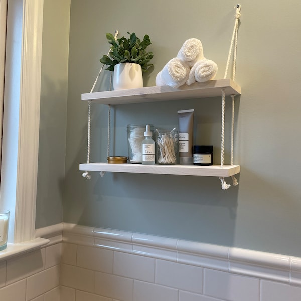 Bathroom Shelf, Bathroom Decor, Floating Shelf, Hanging Shelves, Rope ...