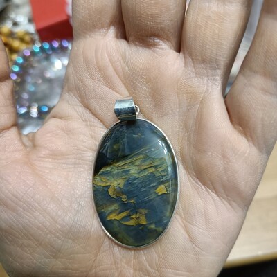 Crazy Lace Agate & Black Rutilated Quartz Pendant