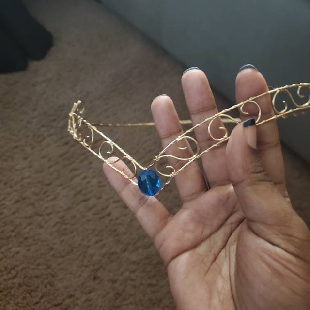 Blue Crystal Elven Tiara: Handmade Gold Coloured Copper Wire  display picture 1