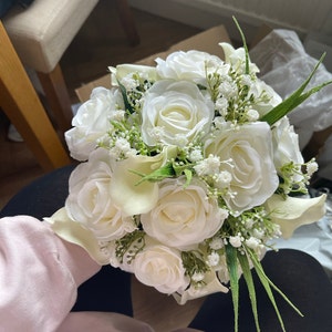 Artificial Wedding Bouquets Flowers Sets Ivory With Gypsophila - Etsy UK