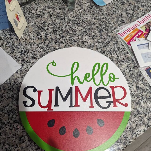 Welcome Summer Hanging Sign – Watermelon Round Wooden Door Sign With Rope, 10x10 Inch Outdoor Porch Decor