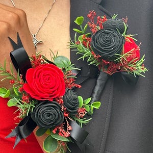 black prom dress with red corsage Black Prom Dresses Spaghetti Straps Red Flowers Long Prom Dress Sexy E   Anna PromDress