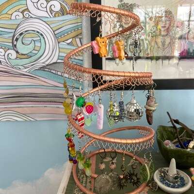 Earring Tree, Copper Spiral, Earring Holder, Organizer, Holds Approx 75 ...