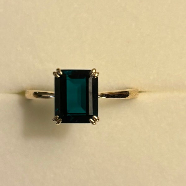 Emerald Cut Lab Created Emerald Solitaire Ring Yellow Gold Minimalist ...